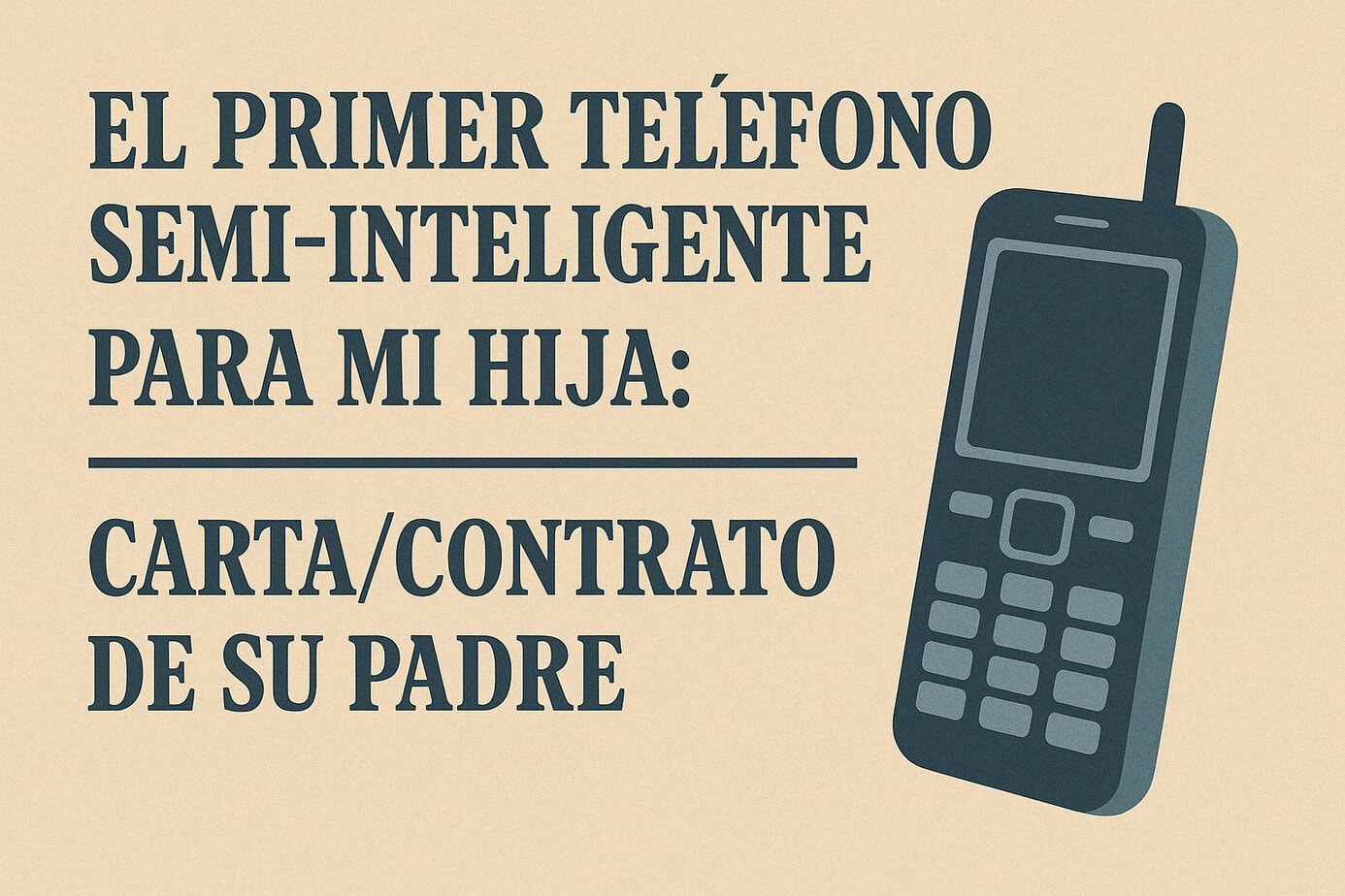 Cabecera ilustrada con el título 'El primer teléfono semi-inteligente para mi hija carta contrato de su padre' junto a un móvil clásico