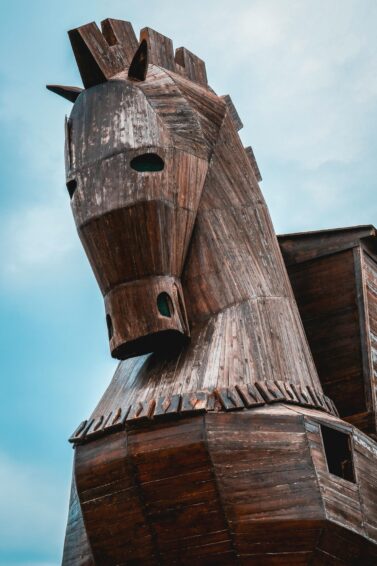 Captivating view of the wooden Trojan Horse replica in Çanakkale, Turkey.